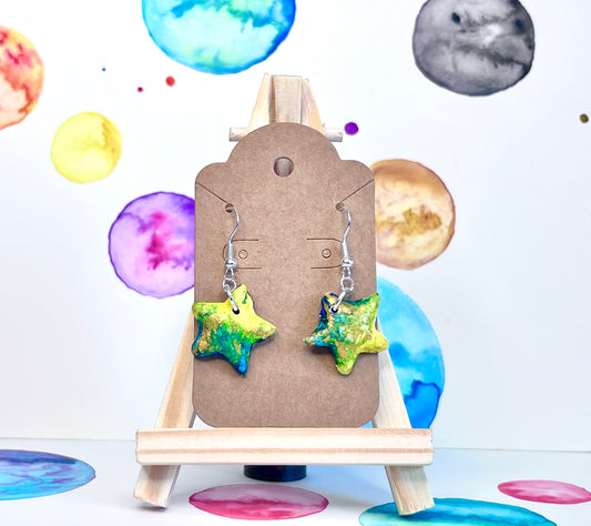 Yellow, green and blue star earrings